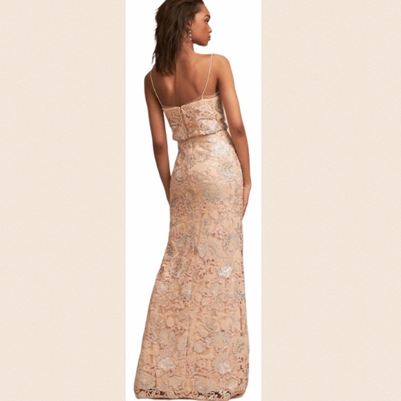 🎉HP Adrianna Papell x BHLDN Kylie 4 / S & 12 / Lg Lace Embellished Pink Gown - Picture 3 of 9